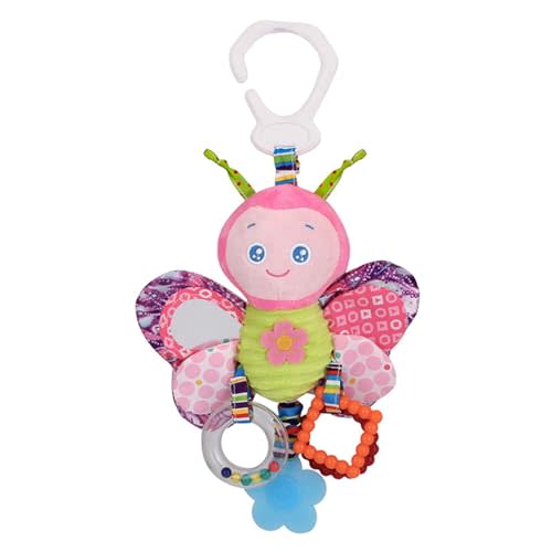D-KINGCHY Baby Car Seat Stroller Plush Hanging Rattle Toys Newborn Crib Bed Around Toy with Teether Rattle Sound for 0-3 Years Old (Butterfly)
