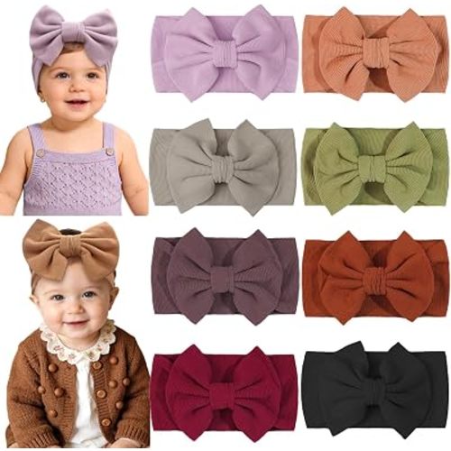 CÉLLOT 8 Colors 5" Super Stretchy Soft Knot Baby Bow Headbands for Newborn