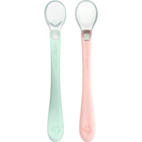 green sprouts Silicone and Sprout Ware First Food Spoons, Light Sage/Light Grapefruit