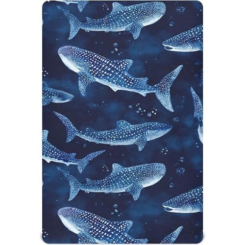 Whale Shark Sea Blue Crib Sheets Soft Breathable Fitted Baby Crib Sheets Mattress Cover for Girls Boys, 52" x 28" x 9"