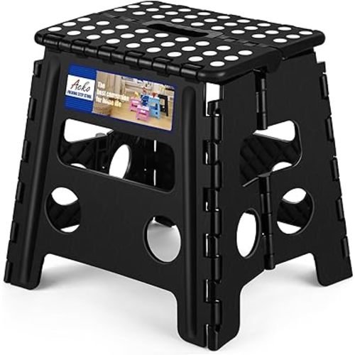 ACKO Folding Step Stool 13 Inch, Non-Slip, 300 lbs, Black