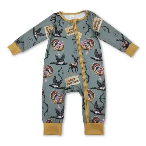 Gone hunting duck deer turkey baby boy zipper romper – Bella Magnolia
