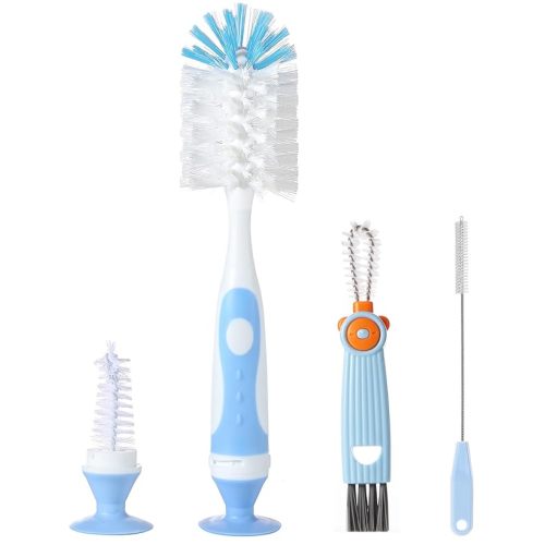 4-in-1 Baby Bottle Brush Set, Bottle Brush for Baby, Bottle Cleaner Brush Set, Including Nylon Bottle Brush, Bottle Cap Brush, Straw Brush, Nipple Brush, BPA-Free (Blue)
