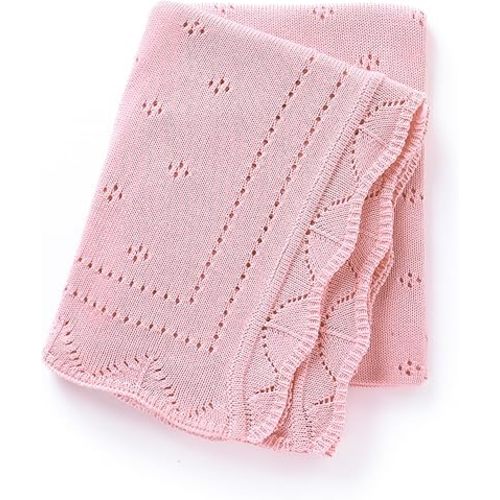 Baby Blanket 100% Luxury Cotton Knit Receiving Swaddle Cuddle Crib Blankets for Boy Girl Newborns Toddler Pink 40x30