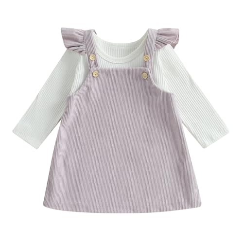 fhutpw Baby Girl 2 Piece Outfits Corduroy Skirt + Ribbed Knit Long Sleeves Top 3 6 12 18 Months Clothes Fall Winter Suits