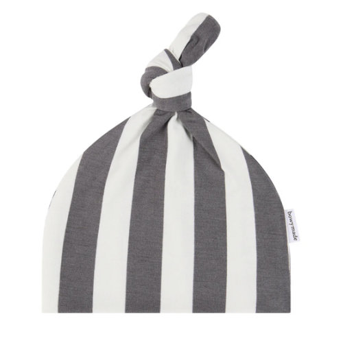 Top Knot Beanie - Slate Stripe