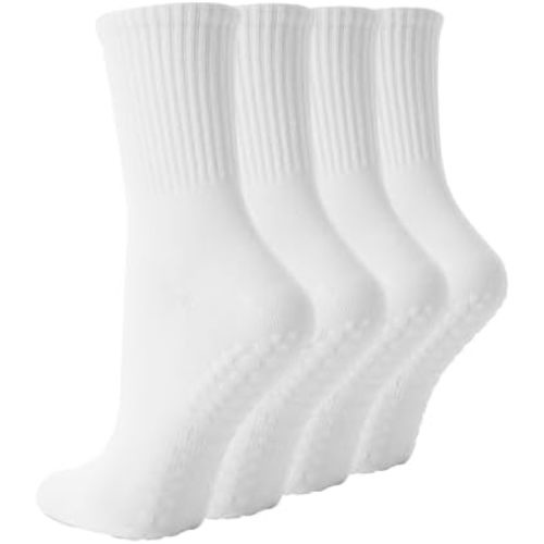 4 Pairs Pilates Socks with Grips for Women, Non Slip Yoga Athletic Ballet Barre Dance Workout Crew Socks