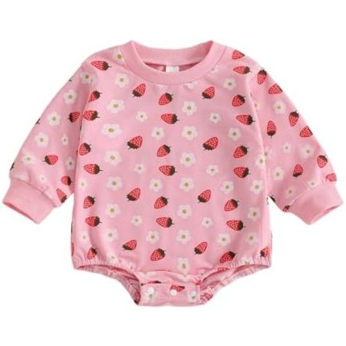 FYBITBO Fall Baby Girl Clothes Strawberry Sweatshirt Romper Long Sleeve Sweater Bubble Onesie Winter Outfit Newborn Infant