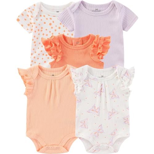 ZAVBABY Baby Bodysuits Ribbed Mix Summer Newborn Boy Girl Clothes 5-pack