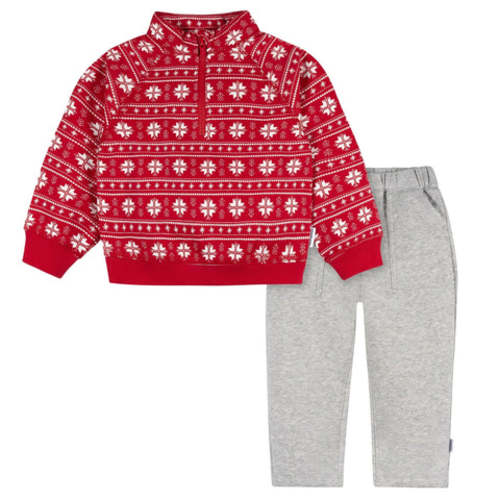 2-Piece Infant & Toddler Boys Red Snowflakes Fleece Top and Pants