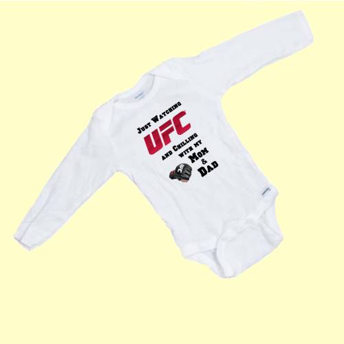 Just Watching UFC and Chilling with my Mom & Dad 100%  Cotton LONG SLEEVE Funny baby Onesie