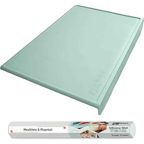 Silicone Craft Mat for Painting, PlayDoh and Art Projects with Angle-Protective Safety Edge – Toddlers & Kids Placemat – Non-Slip & BPA-Free Food Mat – 1.5mm Thick, 24"x16", Sage Green