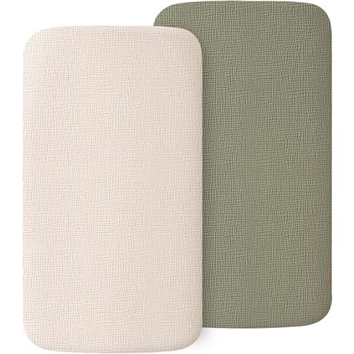MairMore 2 Pack Muslin Fitted Bassinet Sheets for Babies, Soft & Breathable 100% Cotton Bedside Sleeper Bassinet Sheet, Moses Basket Oval Rectangle Pad/Mattress (Pistachio)