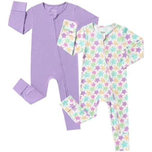 Bafeicao Bamboo Viscose Baby Girl Pajamas Romper Soft Ribbed 2 Way Zipper sleepers Long Sleeve Footless Pjs