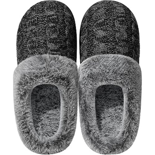 shoeslocker Womens Memory Foam Fuzzy Slippers Knitted House Slippers for Women Comfy Slip-On Warm House Shoes