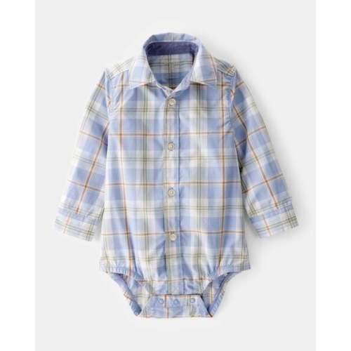 Baby Poplin Plaid Button-Front Long-Sleeve Bodysuit - OshKosh | Carter's