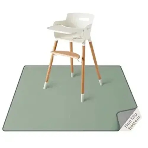 Blissful Diary Baby Splat Mat for Under High Chair, 50.4 x 50.4 Inch Wipeable Splash Mat, Waterproof and Washable, Anti-Slip Floor Protector, Sage Green