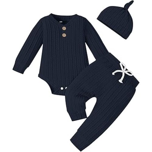 Newborn Infant Baby Girl Clothes Infant Girl Outfits 3pcs Long Sleeve Ribbed Romper Fall Winter Outfits 0-18 Months