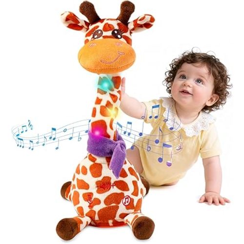 LLUKEME Dancing Giraffe Stuffed Animal Baby Toys Singing Song Toddlers Toy Repeats What You Say Glowing Musical Toy for Baby Birthday Gift (Giraffe Toy)