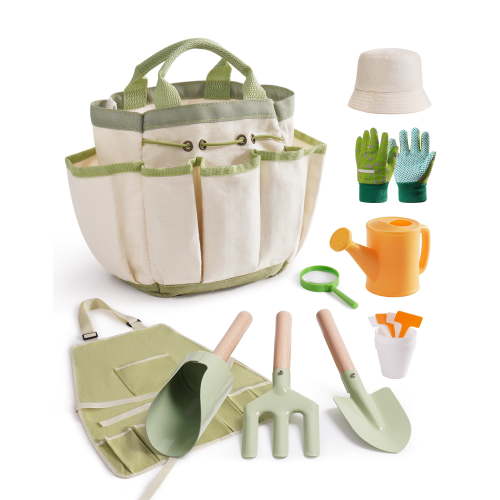 Robud Kids Gardening Tools, 17 PCS Toddler Gardening Set, Children's Gardening Tools, Metal Kids Gardening Set All in One Kit, Gardening Tools for Kids Outdoor Toys Gift for Boys and Girls