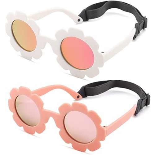 Hycredi Flexible Bendable Flower Baby Polarized Sunglasses with Strap for Newborn Infant Girls Age 0-24 Months
