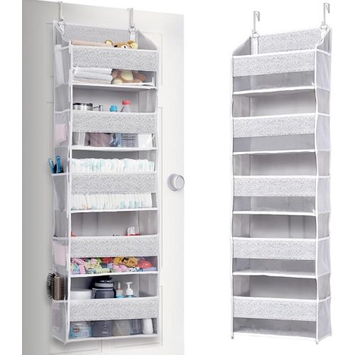ULG 1 Pack Over Door Organizer with 5 Large Pockets 10 Mesh Side Pockets, Upgraded Linen Texture Over The Door Storage, 44 lbs Weight Capacity Hanging Storage Organizer, Light Gray