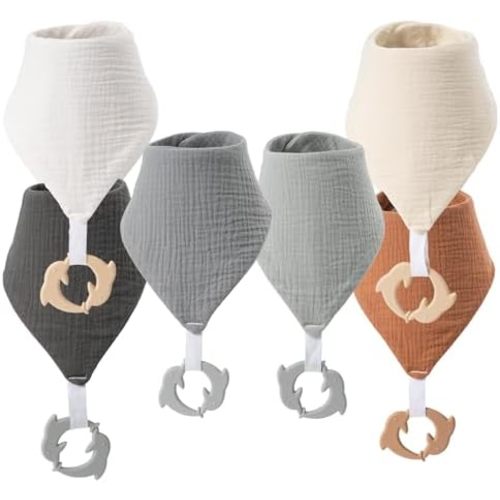 Baby Bandana Drool Bibs 6-pack - 100% Cotton Baby Bibs with Teether for Teething