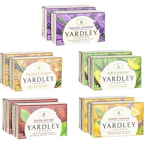 Yardley London Soap Bath Bar Bundle - 10 Bars: English Lavender, Oatmeal and Almond, Aloe and Avocado, Cocoa Butter, Lemon Verbena 4.25 Ounce Bars (Pack of 10 Bars, Two of each)
