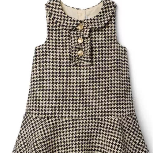 Girl Oat Biscuit Houndstooth Houndstooth Tweed Dropwaist Dress by Janie and Jack