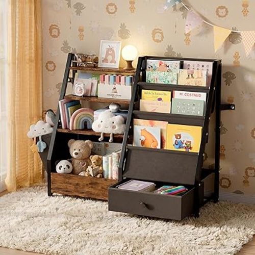 Kids Bookshelf and Toy Storage - Book Shelf for Kids Rooms, Toddler Bookshelf Baby Bookcase for Nursery, Montessori Toy Organizer