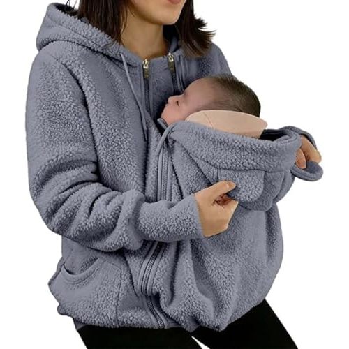 Women Fleece Zip Up 2 in 1 baby Wearing Jacket Thicken Warm Winter Maternity Coat for Mom baby Wearing Clothes