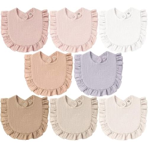 MairMore Muslin Baby Bibs, Ruffle Edge Drool Bibs, 8-Pack