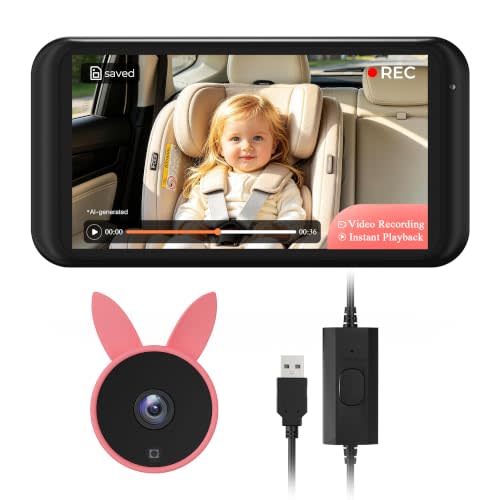 BV2MAX Baby Car Camera, White 4.5" 1080P Monitor with Recording | Video Recording and Playback, Auto Night Vision And USB Plug-And-Play Power for Clear Rear-Facing Baby Checks
