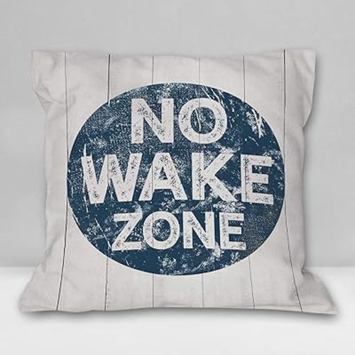 Burosev No Wake Zone Baby Sleeping Soft Throw Pillow Cover, Coastal Lake Quote Decorative Pillowcase, Nautical Lake House Decor Decorations for Home Bedroom Couch Sofa Baby Nursery Room(18x 18 Inch)