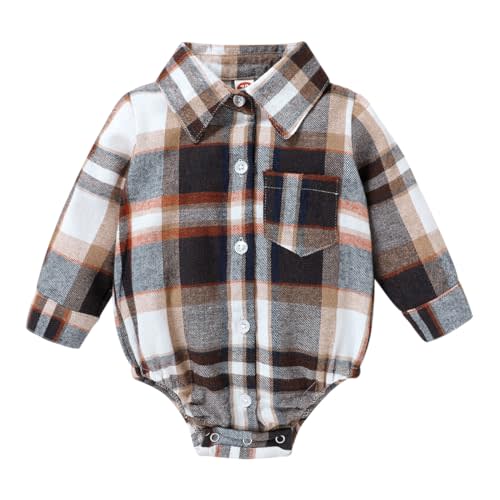 HAPPYMA Newborn Baby Boy Girls Plaid Outfit Flannel Romper Tops Infant Long Sleeve Button Down Plaid Casual Bodysuit Clothes