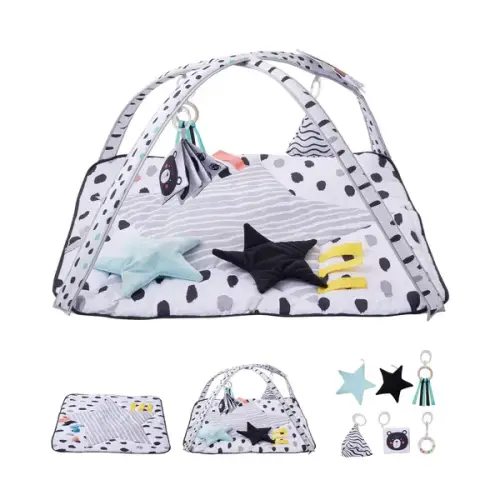 Sensory Baby Play Gym Mat with 6 Toys,Tummy Time Activity Mat with 2 Touch Balls & Soft Fabric for Motor Skills,Perfect Gift for Newborns 0-18 Months