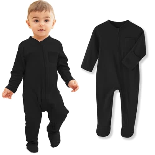 Baby Pajamas with Mitten Cuffs, Footie Infant Sleeper with Long Sleeve & 2 Way Zipper, Cotton Baby Sleep and Play 0-12 Months
