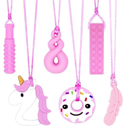 Chew Necklaces for Sensory Girls, Chewy Necklace Sensory Toys for Kids with Autism, ADHD,SPD, Chewing, Teething or Special Needs, Oral Sensory Chew Toys for Kids Adult Reduce Anxiety Fidgeting