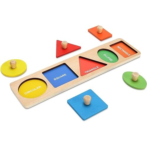 Montessori First Jumbo Knob Wooden Shape Puzzles for Toddlers,Montessori Multiple Peg Shapes Puzzle Sorter Board for Baby Kids Boy Girl,Preschool Learning Peg Puzzle Board Toys