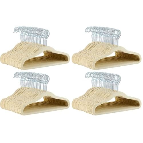 Amazon Basics Kids Velvet, Space Saving, Non-Slip Clothes Hangers for Infant and Toddler, Durable, 11.6 inches (for Baby Clothes), Pack of 200, Beige