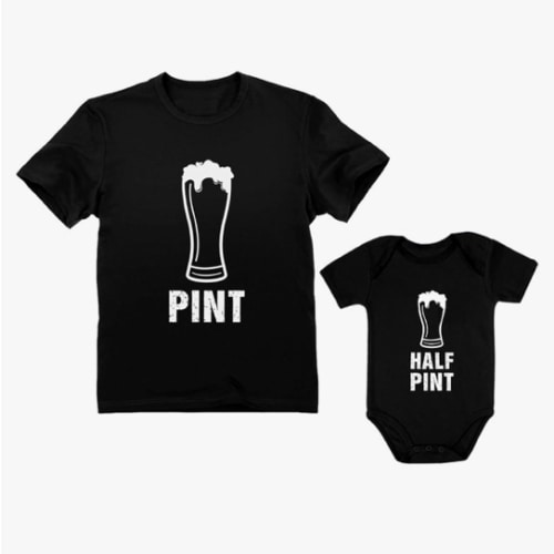 Tstars Pint & Half Matching Shirts - Funny Father and Baby Outfit - Gift for New Dads - Fathers Day Shirt Bodysuit