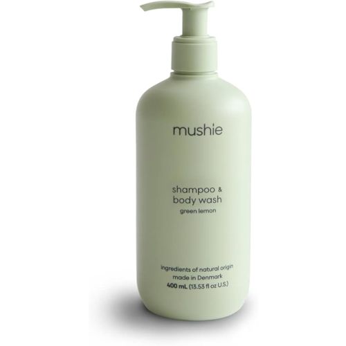 mushie Baby Shampoo & Body Wash | Gentle Formula for Delicate Skin | Certified Organic | Made in Denmark, 13.53 fl oz (Green Lemon)
