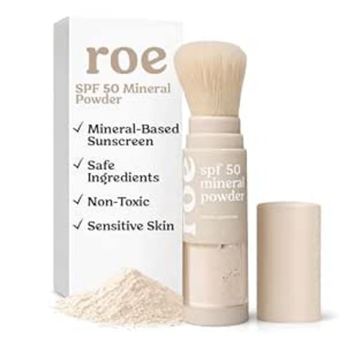 Roe Wellness- SPF 50 Powder Sunscreen Mineral-Based, Non-Toxic Brush-on For Kids, Adults & Babies | For Scalp, Face & Body (Reef Safe)