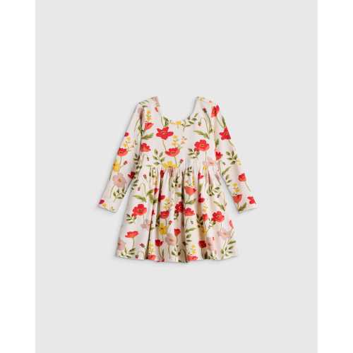 Organic Cotton Long Sleeve Skater Dress  - Baby Girl in Red Poppy Garden
