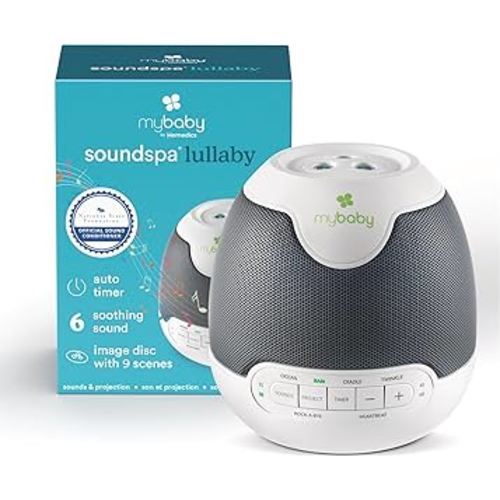 MyBaby, SoundSpa Lullaby - Sounds & Projection, Plays 6 Sounds & Lullabies, Image Projector Featuring Diverse Scenes, Auto-Off Timer Perfect for Naptime, Powered by an AC Adapter