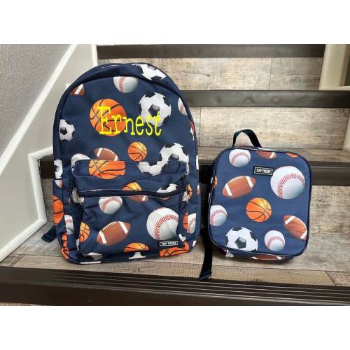 Personalize Navy Sports Backpack Lunchbox Set, Monogram Sports Backpack Lunchbox Set, boy backpack lunchbox, embroider kids backpack