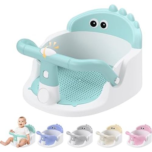 Baby Bath Seat for Babies 6 Months & Up Sitting Up | 360° Stable Toddler Bath Chair with One-Touch Button | Baby Bath Tub Seat with Suction Cups | Open Design, Compact, Detachable, Non-Slip(Green)