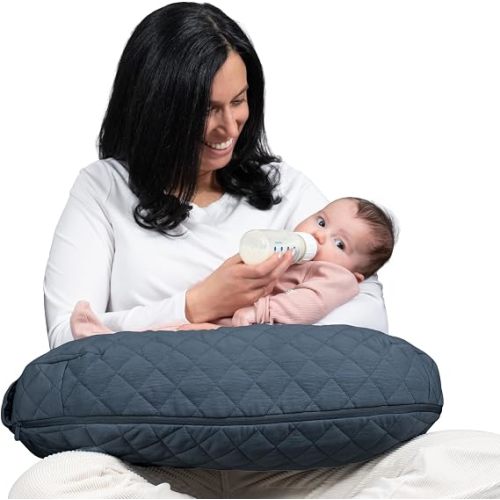 Boppy Nursing Pillow Luxe-Ergonomic Bottle & Breastfeeding Pillow with High Lift & Firm Support-Water-Resistant with Washable Premium Fabric Cover-Baby Safety Alliance Verified-Quilted Slate Blue