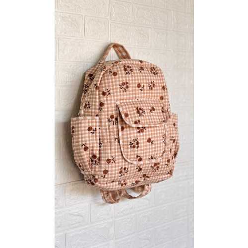 Handmade Quilted Floral Gingham Backpack, Cottagecore School Bag (12x15 inches)