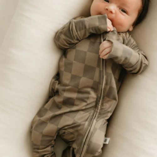 Bamboo Zip Pajamas | Faded Brown Checkerboard